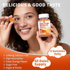 (2 Pack) Calcium Citrate 1200 mg with Vitamin D3 Gummies for Women & Men,Calcium Supplements for Bone & Teeth Support,High Absorption - Easy to Digest, Sugar Free,Vegan,Orange Flavor,60 Day Supply