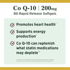 Nature's Bounty CoQ10, Supports Heart Health, Dietary Supplement, 200mg, 80 Rapid Release Softgels (Pack of 3)