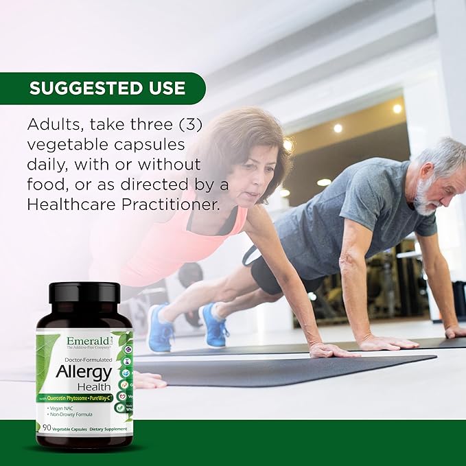 EMERALD LABS Allergy Health - Natural Allergy Support with Quercetin Phytosome, Bromelain, Vitamin C as PureWay-C & More * - Vegan & Gluten-Free - 90 Vegetable Capsules (30-Day Supply)