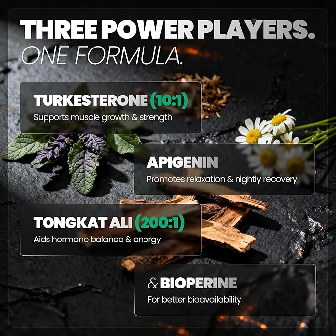 Turkesterone & Tongkat Ali for Men (60 Capsules) - Turkesterone 500mg + Tongkat Ali 500mg + Apigenin 25mg + BioPerine 5mg per serving to boost stamina, muscle growth and builder - Made in The USA