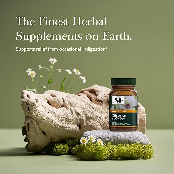 Gaia Herbs Digestive Comfort - Digestive Support Supplement - With Aloe Vera, Marshmallow Root, Chamomile, Licorice - Helps with Occasional Heartburn & Indigestion* - 14 Chewable Tablets (14 Servings)
