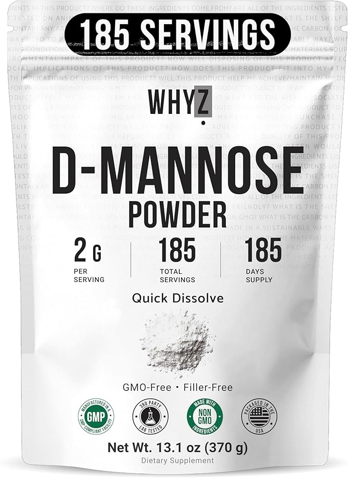 D-Mannose Powder Quick Dissolve Pure Premium Mannose Supplement Essential Powder for Supports Urinary Tract and Bladder Quick Water Soluble Formula for Drinks and Smoothies Vegan Zero-Additives, 370g
