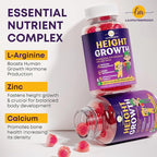Height Growth Gummies for Kids & Teens - Calcium, Vitamin D3 + K2, Zinc, Magnesium, L-Arginine, Vitamin C - Multivitamin for Teen Boys & Girls - Grow Taller Supplement for Kids Height - 60 Gummies