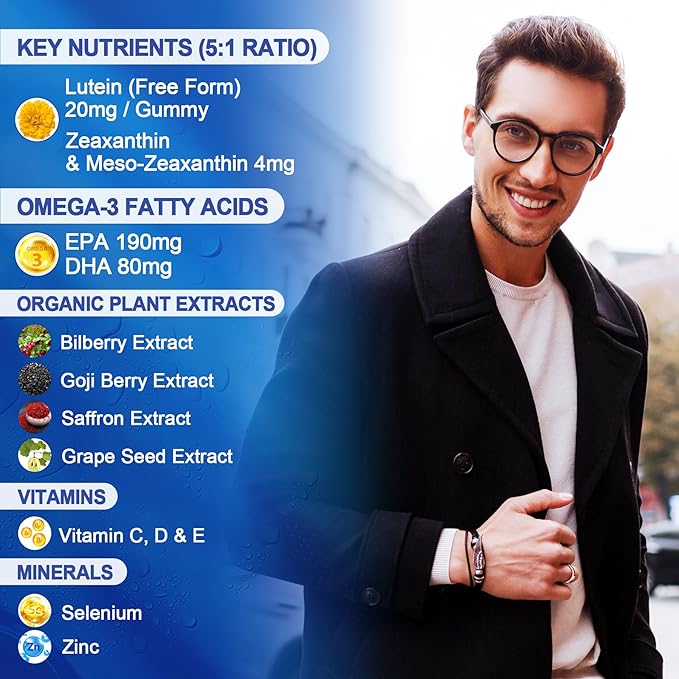 Sugar Free Lutein 20mg 40mg +Vegan Omega 3 DHA EPA