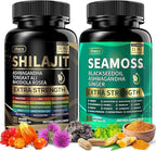 Shilajit and Sea Moss Vitality Bundle, Sea Moss 11000 mg, Shilajit 20000 mg, Black Seed, Ashwagandha, Turmeric, Bladderwrack, Burdock, Tongkat Ali, All in 1 Mineral Supplements
