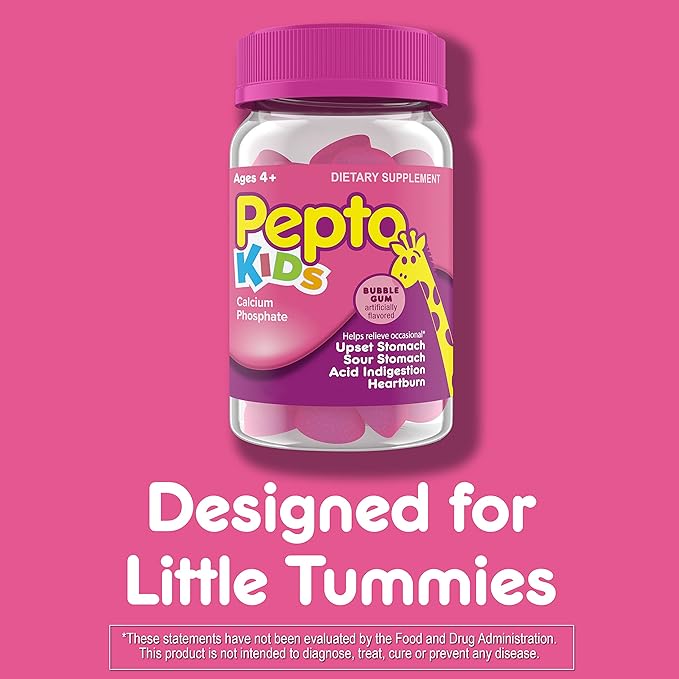 Pepto Kids Gummies, Helps Relieve Occasional Upset Stomach, Acid Indigestion, Sour Stomach and Heartburn, 24 Gummies,(Pack of 2)