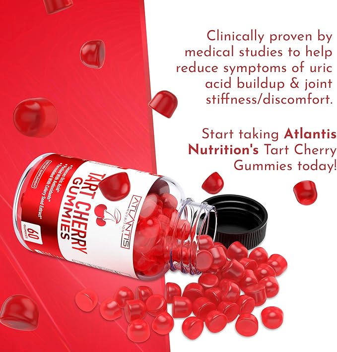 Atlantis Nutrition Tart Cherry Gummies 2-Pack with Celery Seed Extract - Advanced Uric Acid Cleanse for Immediate Relief. Powerful Antioxidant with Joint Support - 120 Gummies