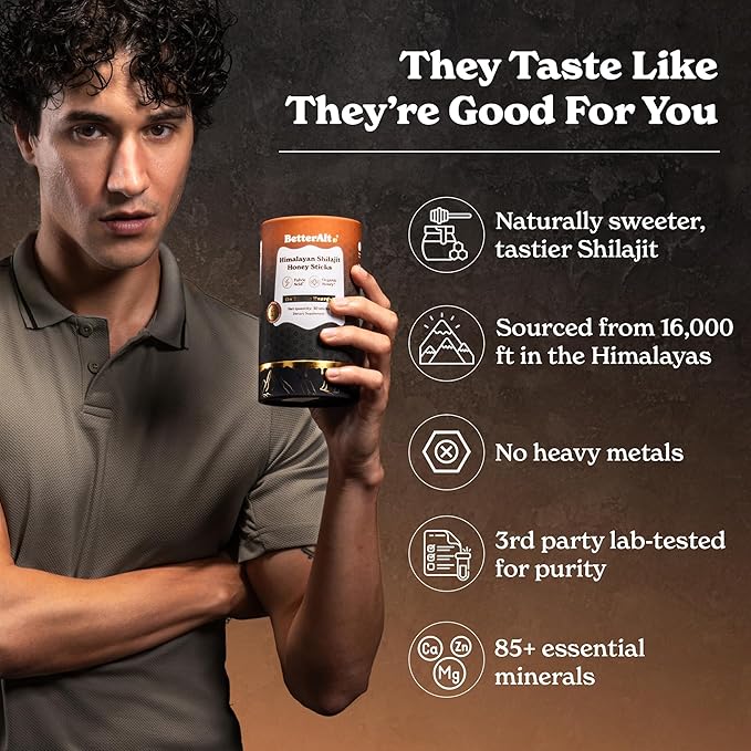 Better Alt Pure Himalayan Shilajit Caramel Honey Sticks with Organic Honey| Easy to Consume Shilajit| 30 Sticks for Energy Boost & Immune Support, 85+ Trace Minerals, 75%+ Fulvic Acid