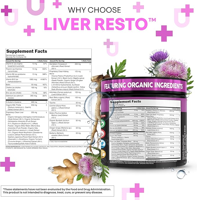Clean Nutraceuticals Liver Cleanse Detox & Repair | Milk Thistle Supplement + NAC, TUDCA, Dandelion Root, Artichoke, Choline, Ginger, Beet Root, Burdock, Taurine, Liver Support 90 Capsules