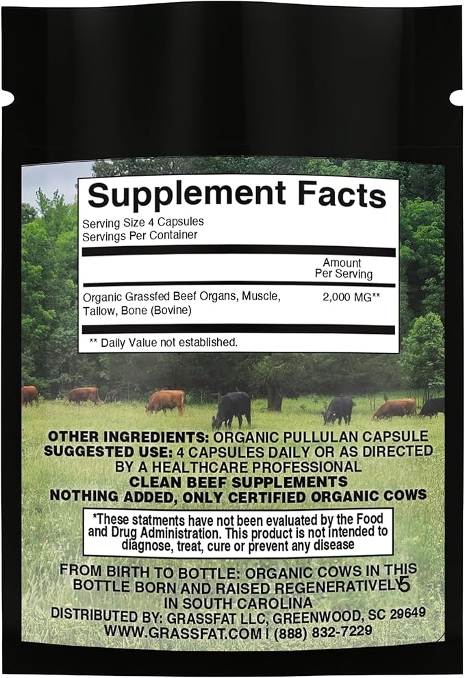 Grassfat Farm - USDA Certified Organic 100% Grassfed Beef Organ Supplements - Whole Cow with Nothing Added - Beef Liver, Kidney, Lungs, Heart, Bone & Muscle - NO Uterus or Fallopian - Trial Size