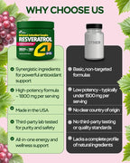 Resveratrol Supplement 1800mg Complex - COQ10, Quercetin, Vitamin E, Vitamin C - Powerful Antioxidant Formula for Enhanced Energy, Heart Health & Healthy-Aging Support Trans Resveratrol 180 Capsules