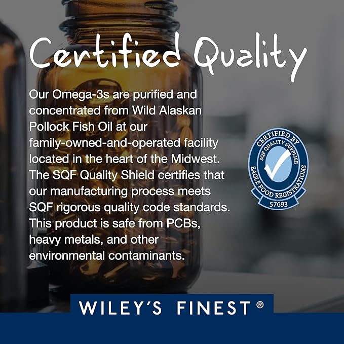 Wiley's Finest Wild Alaskan Fish Oil Peak EPA - Triple Strength Peak EPA & DHA Supplement - 1000mg Fish Oil - Omega-3s for Joint Health Support - 90 Softgels (90 Servings)