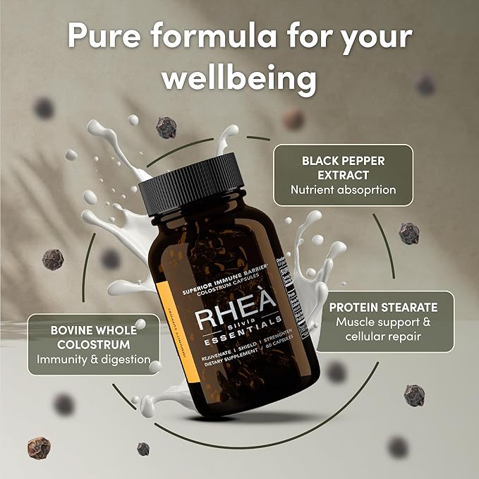 Rhea Bovine Colostrum Supplement for Women, Colostrum Capsules for Gut Health, Digestion, Bloating, Beauty, Immune Support, Bovine Colostrum for Humans, Colostrum Pills (180caps)