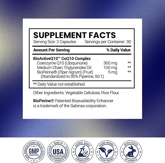 Research Verified CoQ10-100% Pure Extra Strength 300mg CoQ10 – Improved Absorption and Bioavailability with Bioperine - Boost Antioxidant Levels, Improve Cardiovascular Health, 60 Vegan Capsules