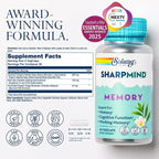 SOLARAY SharpMind Memory Formula - Brain Supplements for Memory and Focus - Cognivia, Gotu Kola & Chaga Mushroom Supplement - Ginkgo Biloba Alternative - 60-Day Guarantee - 30 Servings, 60 VegCaps