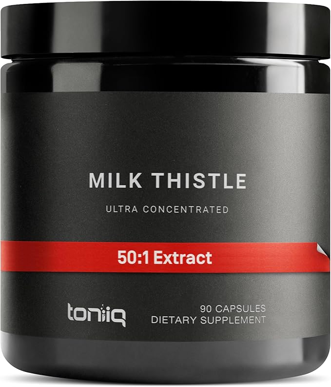 Toniiq Milk Thistle - Ultra High Potency 50:1 Extract with 80% Silymarin - Highly Concentrated - Third-Party Lab Tested - 90 Capsules