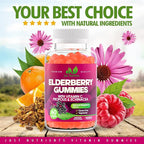 Elderberry Gummies with Vitamin C, Echinacea, Propolis (60 count) - Immune Support for Adults & Kids - Maximum Strength, Great Tasting Raspberry Flavor - Gluten-Free, Vegan - 60 Gummies