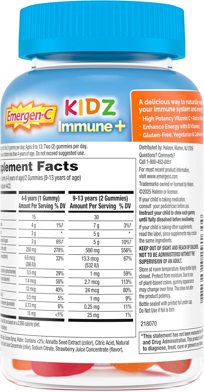 Emergen-C Kidz Vitamin C Immune Support Gummies Fun-Tastic Fruit 44CT includes Zinc, Manganese, B Vitamins and Vitamin D for Back to School Essentials