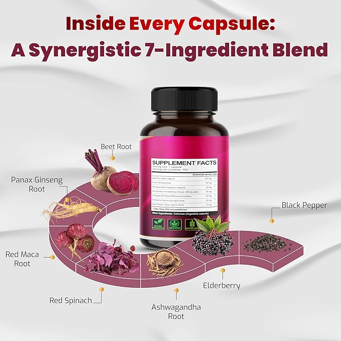 Concentrated with Ginseng Maca Root Ashwagandha - Energy Stamina Immune Support (150 Count (Pack of 1))