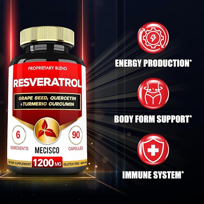 Trans Resveratrol Supplement with Grape Seed, Milk Thistle, and More - Resveratrol - 6 Herbal Supports for Immune System, Heart Health, Body Management - 90 Capsules