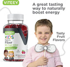 Viteey Prebiotic Kids Fiber for Constipation Relief, Digestive Health Regularity Support, Natural Weight Support - Fiber 4g, Zero Sugar Added, Vegan, Gluten Free - Tasty Chewable Fruit Flavored Gummy