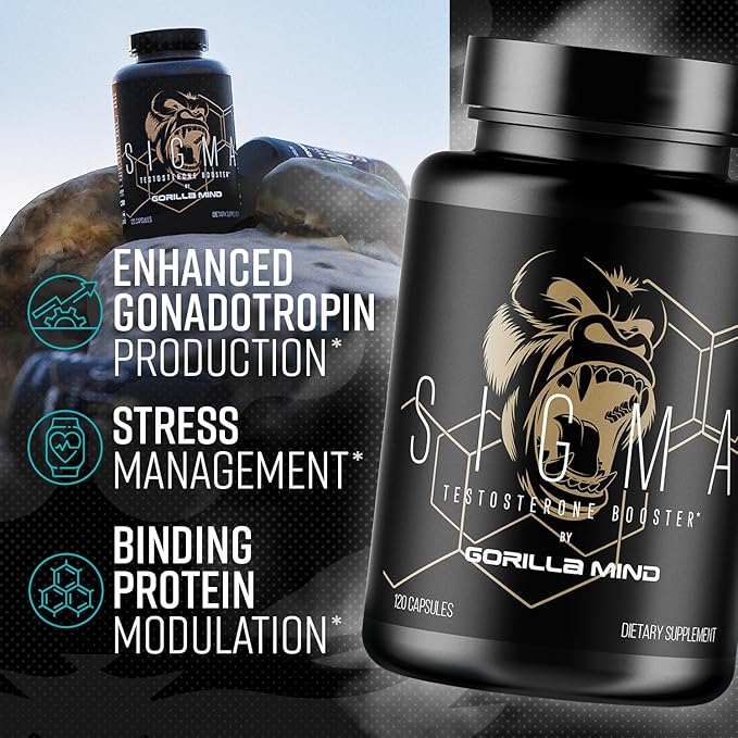 Gorilla Mind Sigma Testosterone Booster - Made with Tongkat Ali and Fadogia Agrestis Extract to Support Higher Testosterone Level (120 Capsules)