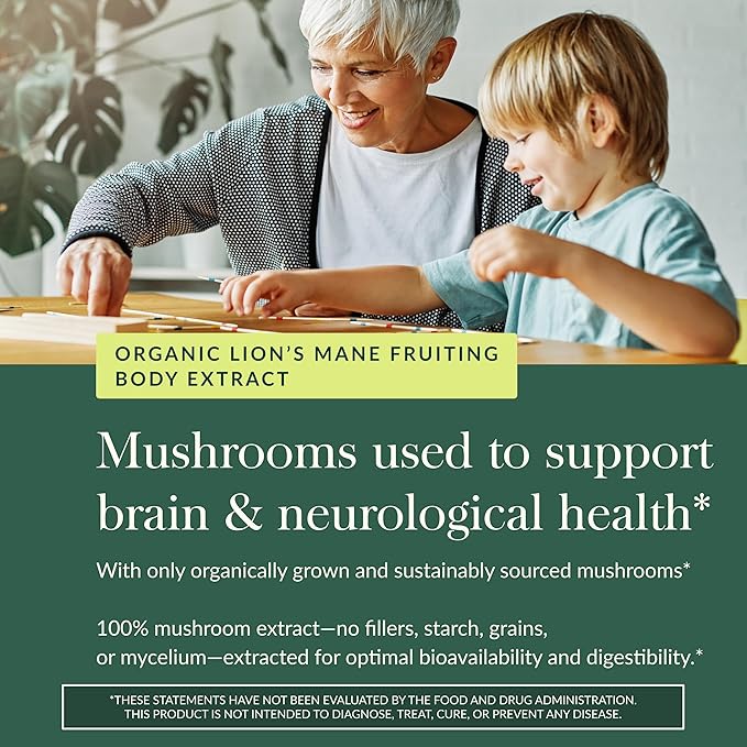 Gaia Herbs Lion's Mane Mushroom - Brain Health Support* - 120 Vegan Capsules (120 Servings)