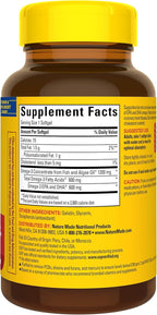 Nature Made Omega 3 Fish Oil and Algae Oil Supplements, 1200mg, Algae Oil & Fish Oil Blend, Omega 3 Supplement for Heart, Brain and Eyes Support, One Per Day, 60 Softgels