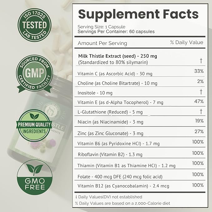 Milk Thistle Supplement 7,500mg – 30X Concentrated Extract with Silymarin – High Potency Liver Detox & Support – 60 Vegan Capsules