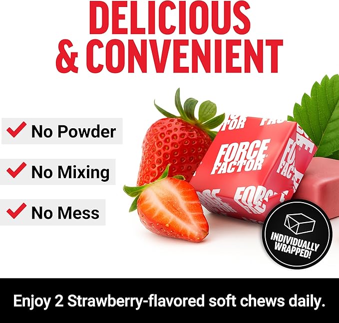 Force Factor NMN Longevity & Anti-Aging, Nicotinamide Mononucleotide, NAD+, Support Cellular Health, Cellular Repair, Energy Metabolism, Strawberry, 60 Soft Chews