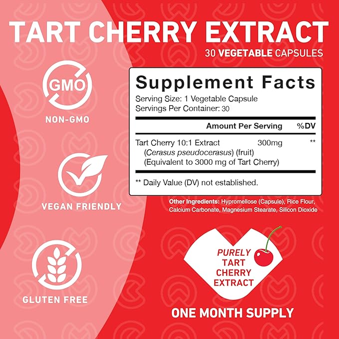PUREFINITY Tart Cherry Capsules – Uric Acid Flush & Cleanse to Support Joint & Muscle Comfort with Raw Extract, Non-GMO, Gluten Free, Vegan – 30 Count (1 Month Supply)