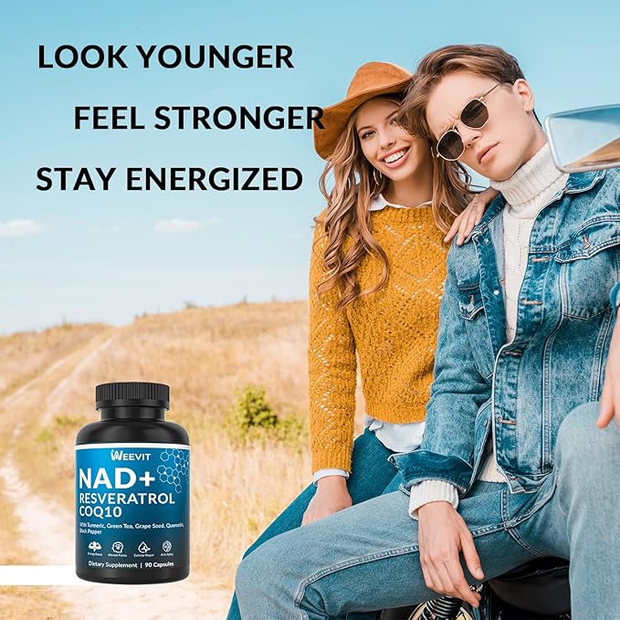 WEEVIT NAD+ Resveratrol Supplement with COQ10, Quercetin, Turmeric, NAD+ Supplement for Men and Women - Energy, Focus & Anti-Aging Support - Gluten Free, Non-GMO