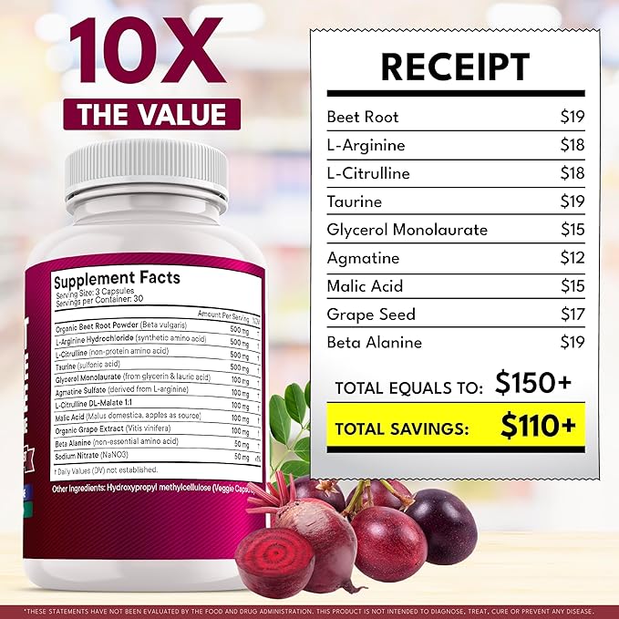 NEW AGE Beet Root Capsules - L Arginine, L Citrulline, Nitric Oxide, Beetroot Powder, Arginine, Citrulline Supplement – 270 Vegan Capsules