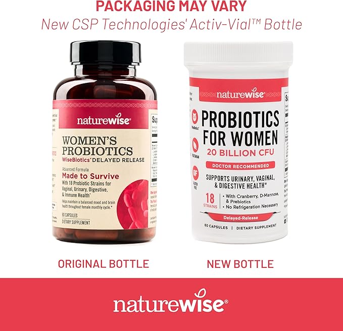 NatureWise Probiotics for Women + Organic Prebiotics D-Mannose & Cranberry - Vaginal Probiotics for PH Balance, Digestive & Urinary Tract - 18 Strains, 20 Billion CFU - 60 Capsules[60-Day Supply]