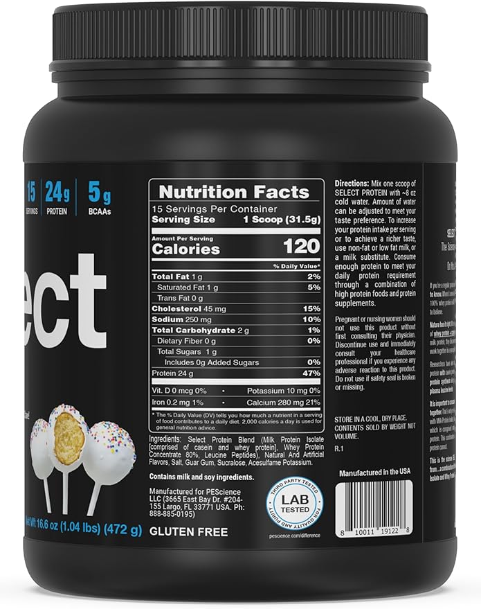 PEScience Select Protein Powder, Whey and Casein Blend, Lean Protein Powder for Women and Men, Low Calorie, Low Carb, Keto Friendly, Gluten Free, Cake Pop - 15 Servings