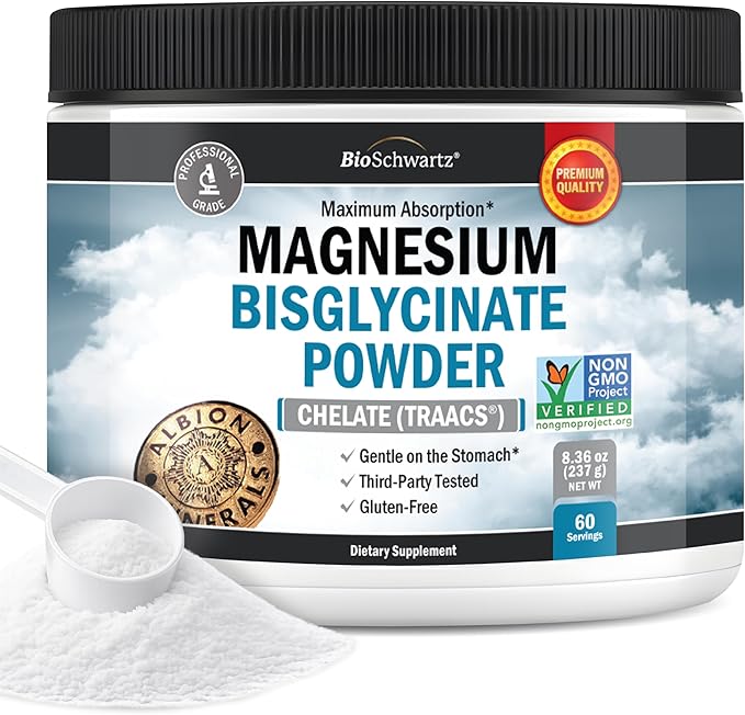 Magnesium Bisglycinate Powder Chelated Supplement - High Absorption Magnesium Glycinate Powder Supplement for Women and Men - Sleep, Muscle, Bone & Joint Support - Non-GMO Chelate - 237g, 60 Servings