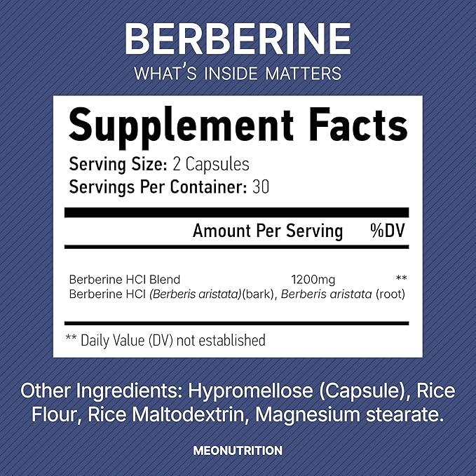Berberine Supplement 1200mg HCI - 60 Capsules, 3rd Party Lab Tested, Non-GMO, GMP Certified - Supports Metabolic Health & Overall Wellness