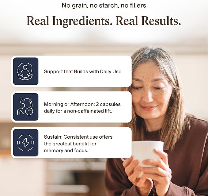 Real Mushrooms Lion’s Mane Focus Capsules (90 Count) – Organic Lions Mane Fruiting Body Extracts with 200mg Alpha GPC Choline for Mental Clarity & Daily Cognitive Function