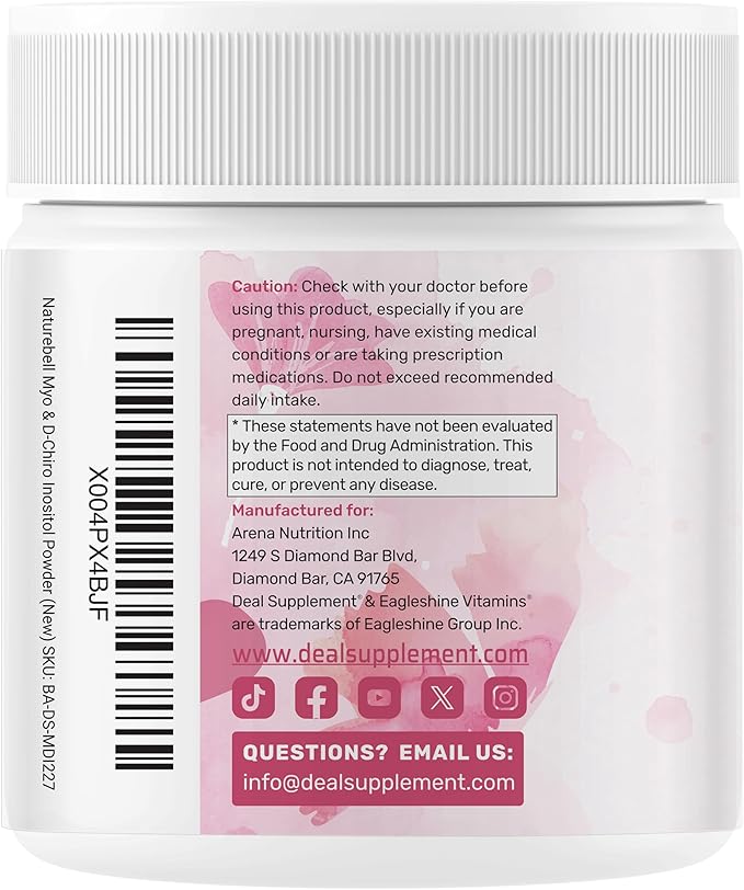 Myo-Inositol & D-Chiro Inositol Supplement Powder for Women | 40:1 Ratio with Methylfolate, Vitamin D3 & Vitex | Supports Hormonal Balance & Ovarian Health | Non-GMO | 8oz (109 Servings)