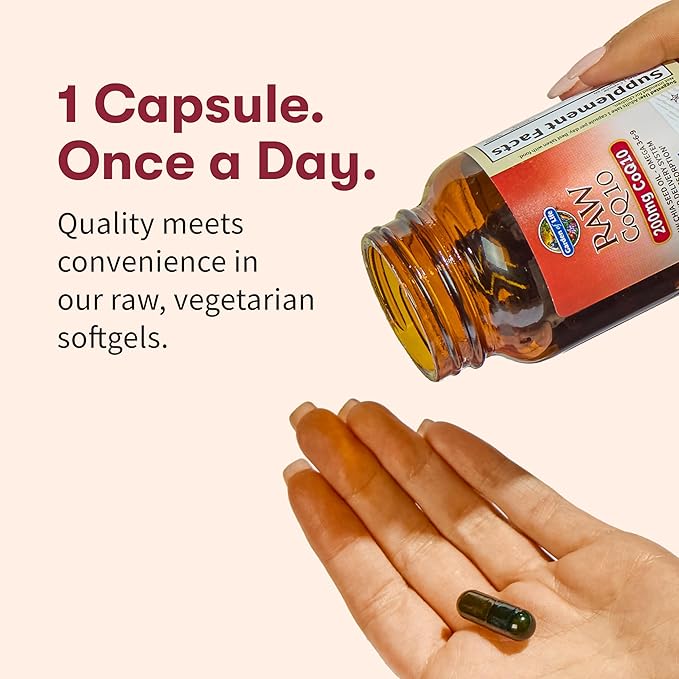 Garden of Life CoQ10 200mg, Vegetarian Omega 3 6 9 Supplement Raw Co Q 10 Chia Seed Oil, Whole Food Nutrition with Antioxidant Support, Coenzyme q10 Supplement for Heart Health, 60 Capsules