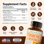 Moringa Turmeric Curcumin Supplement for Joint Health, Gut Health, Energy & Immune Support – Turmeric Curcumin with Black Pepper – Total Wellness Formula with Tumeric Moringa Pure Capsules – 60 Count