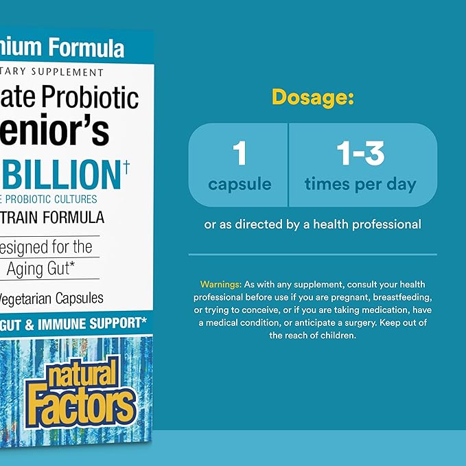 Natural Factors Ultimate Probiotic Senior's - Senior Supplement for Digestive & Immune Health - 35 Billion CFUs - Non-GMO & Gluten-Free - 30 Capsules (30 Servings)