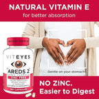 Viteyes AREDS 2 Zinc Free Macular Support, Natural Allergen Free Capsules with Vitamin E, Vitamin C, Lutein & Zeaxanthin, No Zinc, No Copper, Eye Doctor Trusted, Manufactured in the USA, 180 Ct