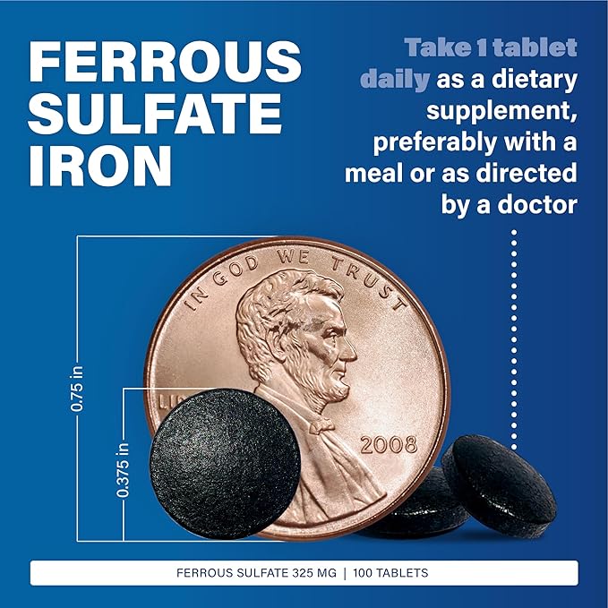 Major Ferosul - Ferrous Sulfate 325mg Tablets with 65mg of Elemental Iron - Iron Supplement for Women, Men - Green - 100 Tablets (6 Pack)