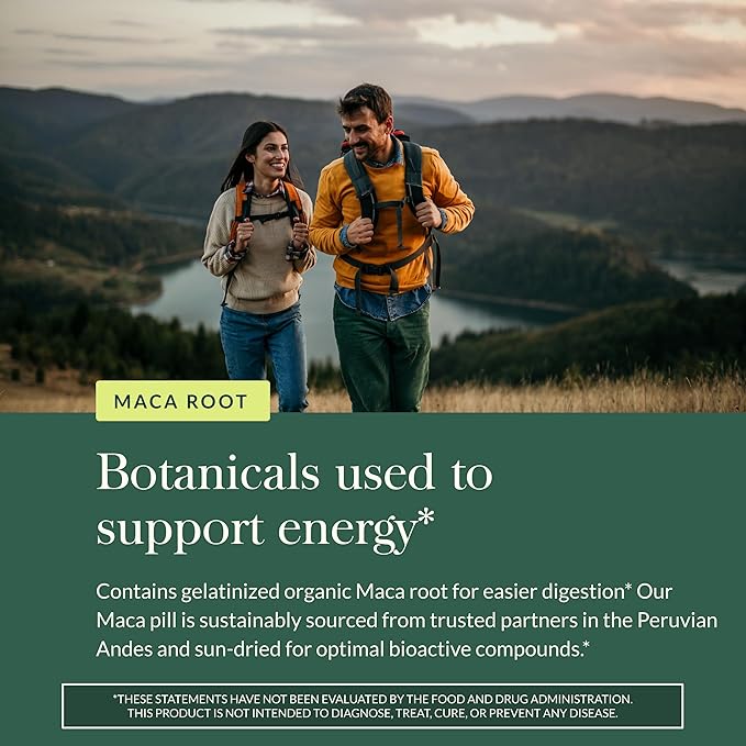 Gaia Herbs Maca Root - Caffeine-Free Energy Supplement - Traditionally Used to Support Healthy Energy & Stamina* - Made with Organic Maca Root (Lepidium meyenii) - 60 Vegan Capsules (60 Servings)