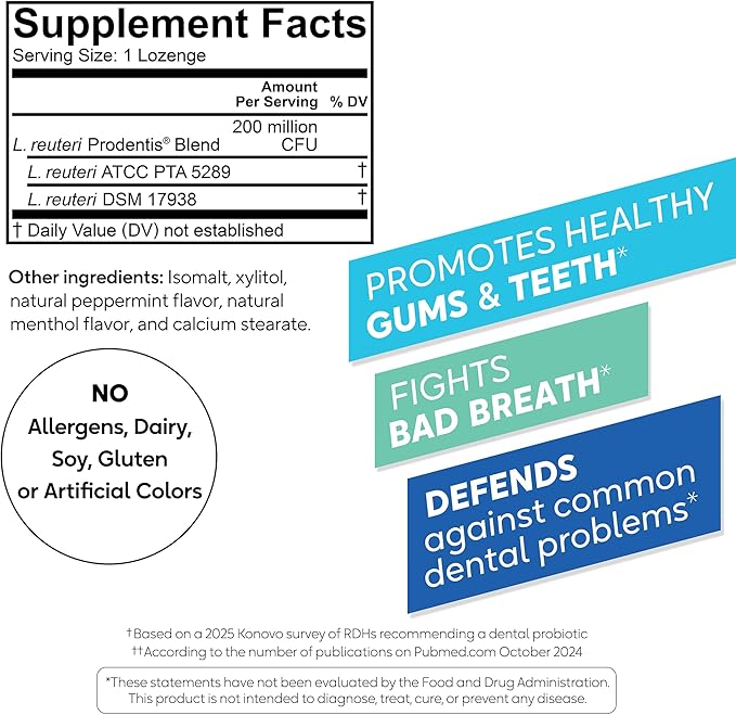 BioGaia Prodentis 3-Pack | Dental Probiotic Lozenges | Promote Healthy Gums & Teeth | Defend Against Dental Problems | Replenish Oral Microbiome | Improve Oral Health | Mint Flavor | 90 Day Supply