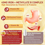 Liposomal Methylated Bariatric Multivitamin Gummies with Iron for Women & Men, High Absorption Multivitamin w/CoQ 10, Probiotic, Digestive Enzymes Support Gastric Bypass & Sleeve Recover, Energy,1Pack