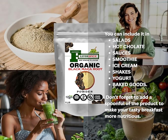 Raw Peruvian Organic Black Maca Powder 1LB | for Men & Women Vegan Superfood, Gluten Free & Non GMO