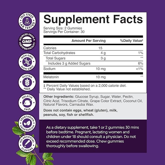 Melatonin Gummies 10mg per Serving - Fast Acting Tasty Sleep Gummies for Adults Extra Strength Melatonin 10mg for Adults Enhanced Sleep Quality & Duration - Non GMO & Vegan - 60 Ct