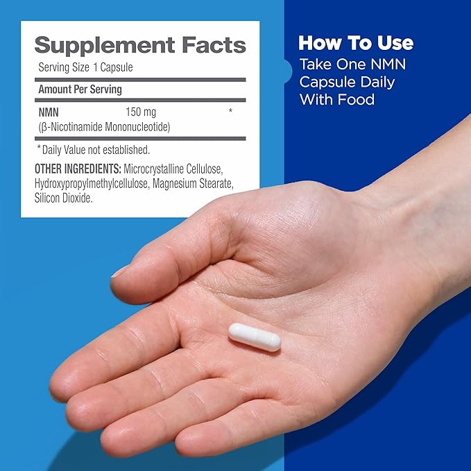GNC Preventive Nutrition NMN, 150 mg, NAD+ Booster Supplement for Cellular Energy & DNA Repair, Anti-Aging Support, 60 Capsules, Gluten Free, 60 Servings